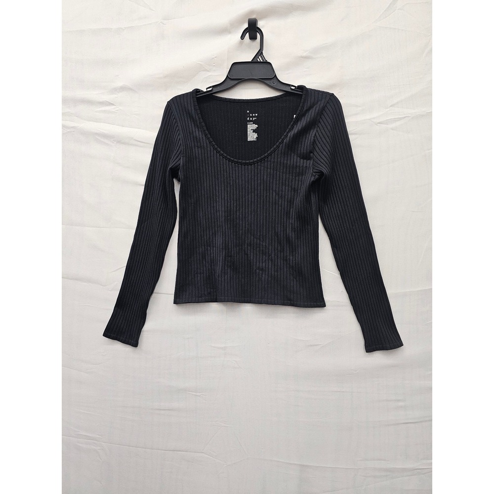 A New Day Womens Scoop Neck Ribbed Top Black Nylon‎ Blend Casual Size XL